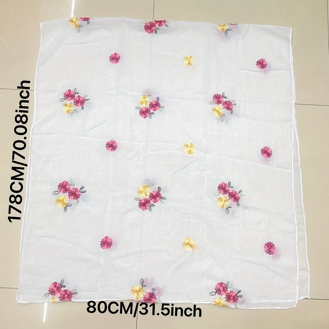 Solid Flower Embroidery Scarf Thin Shawl Windproof Head Wrap