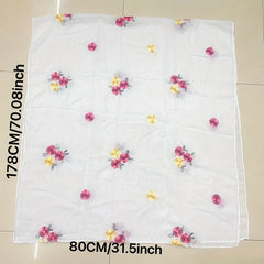 Solid Flower Embroidery Scarf Thin Shawl Windproof Head Wrap