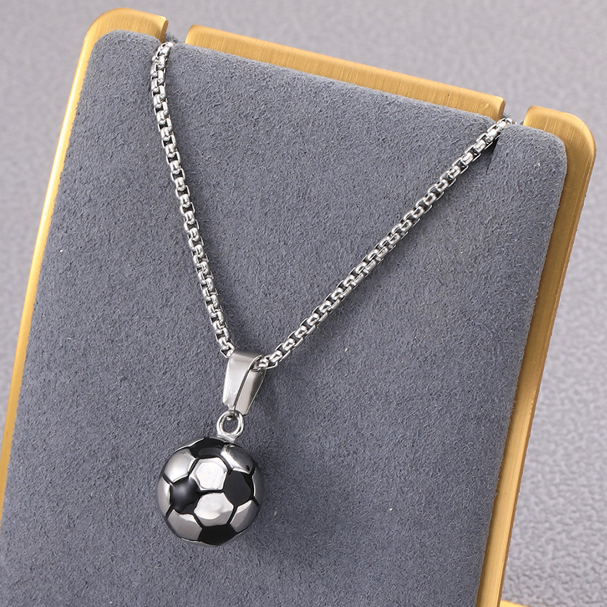 Men's Vintage Silver Football Stainless Steel Pendant Necklace
