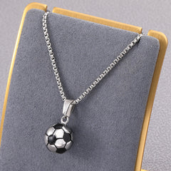 Men's Vintage Silver Football Stainless Steel Pendant Necklace