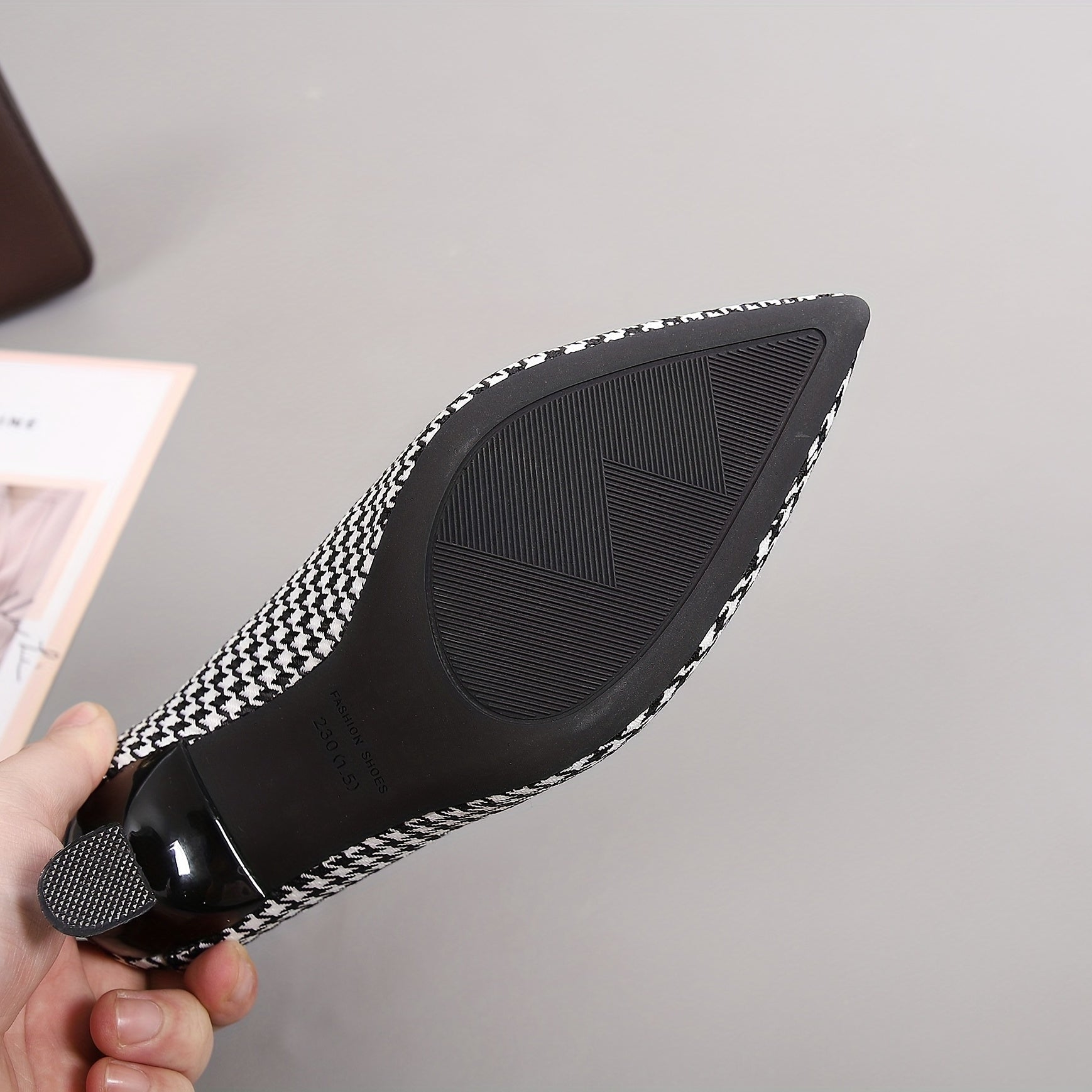 Women's Houndstooth Stiletto Heels Pointed Toe Dress Pumps