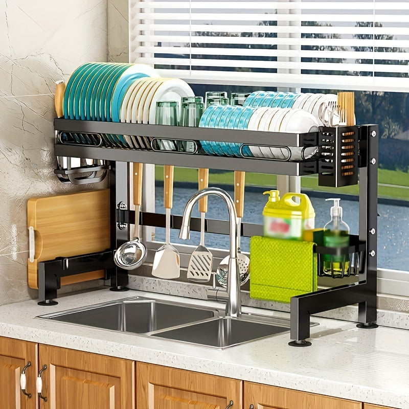 Double Layer Kitchen Sink Storage Rack Dish Rack Carbon Steel Material