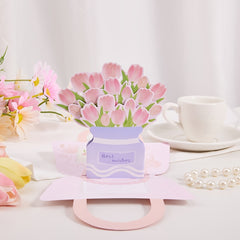 3D Pop Up Tulip Flower Basket Greeting Card with Envelope