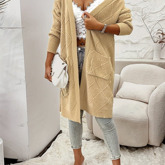  Women's Argyle Knitted Long Sleeve Cardigan with Pockets