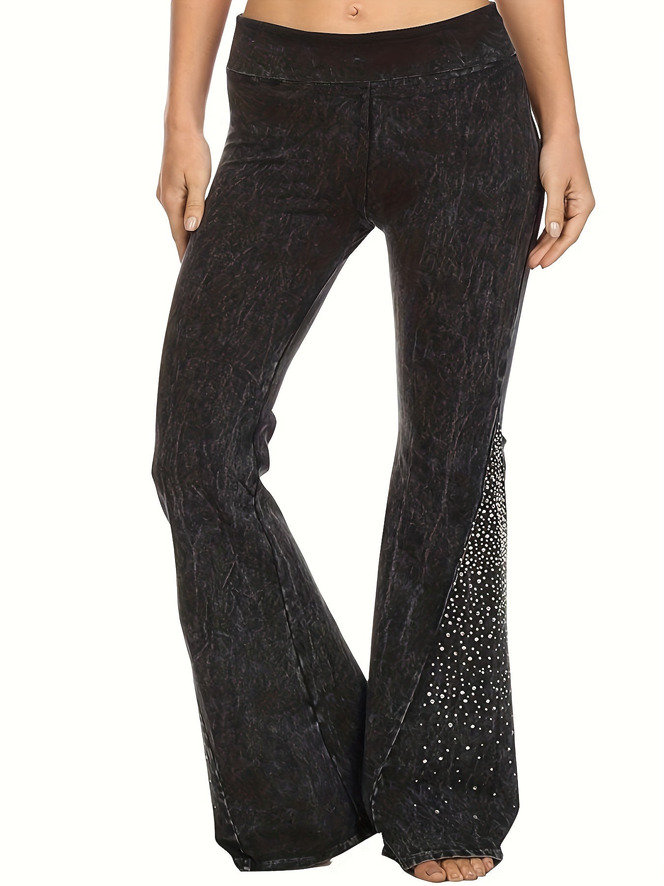  Dot Print Flare Leg Pants High Stretch Waist Band