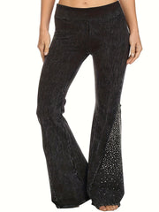  Dot Print Flare Leg Pants High Stretch Waist Band