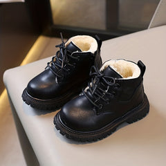 Boys Non Slip Fleece Lace Up Boots for Indoor Outdoor Travel