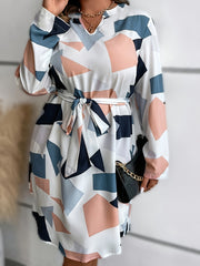 Women's Plus Colorblock Geo Print Long Sleeve Mini Dress