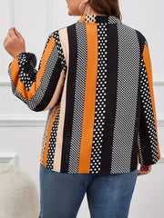  Dot Print Lantern Sleeve V Neck Blouse