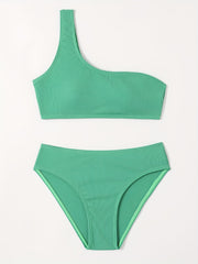 Girls One Shoulder Bikini Tankini Set Kids Summer Beach Bathing Suits