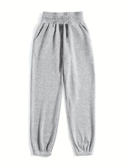 Women's Plus Solid Elastic High Rise Loose Fit Jogger Trousers