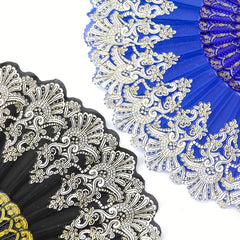 Chinese Folding Fan Lace Cloth Printing Flower Plastic Skeleton Hand Fan