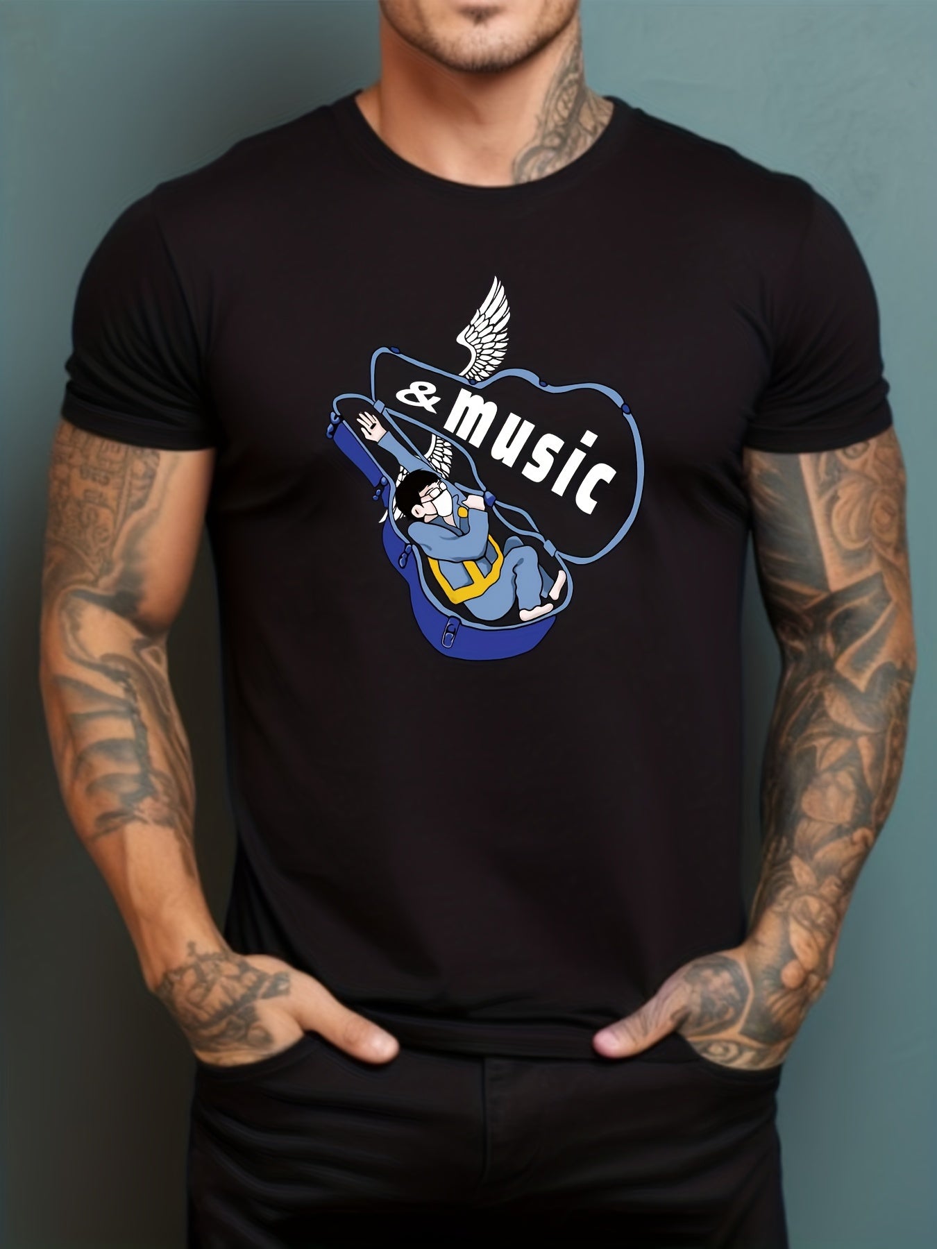 Men's Printed Leisure Sports T shirt Casual Stretch Tee Shirt
