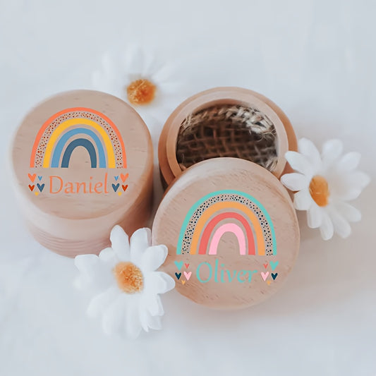Personalized Rainbow Wooden Tooth Keepsake Box Engraved Name Colorful