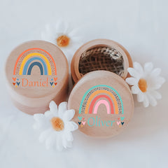 Personalized Rainbow Wooden Tooth Keepsake Box Engraved Name Colorful
