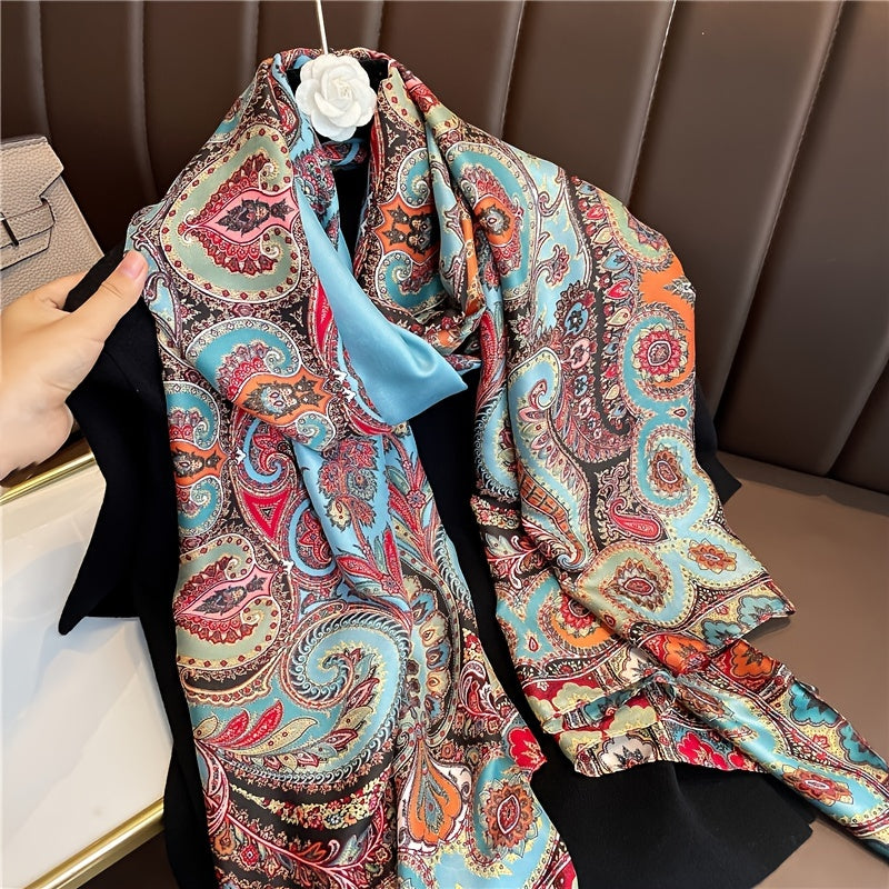 Paisley Print Silk Scarf Outdoor Sunscreen Shawl Head Wrap Hijab