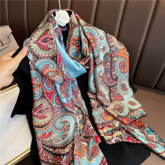 Paisley Print Silk Scarf Outdoor Sunscreen Shawl Head Wrap Hijab