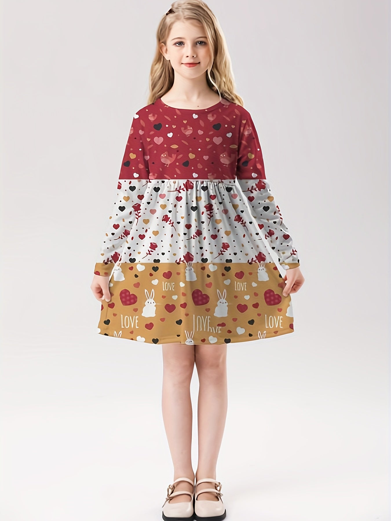 Girls Bunny Graphic Long Sleeve Dress