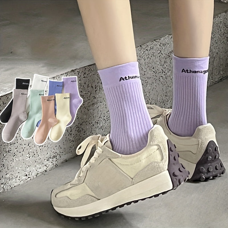 4 Pairs Letter Print Mid Tube Socks Women's Stockings