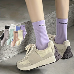 4 Pairs Letter Print Mid Tube Socks Women's Stockings