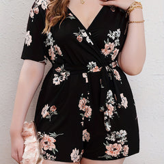 Floral Print Short Sleeve Romper with Belt