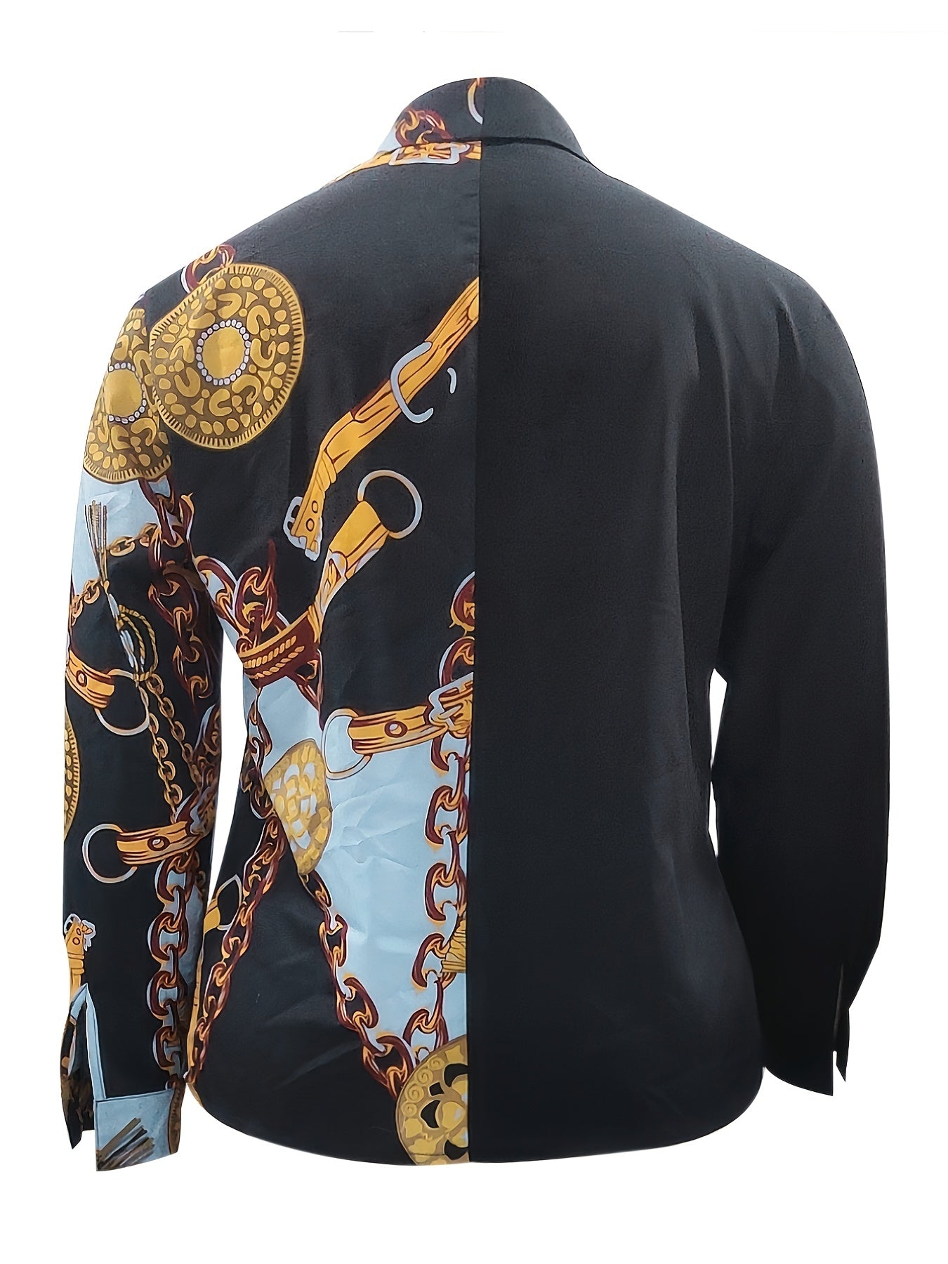  Colorblock Chain Print Long Sleeve Button Up Shirt