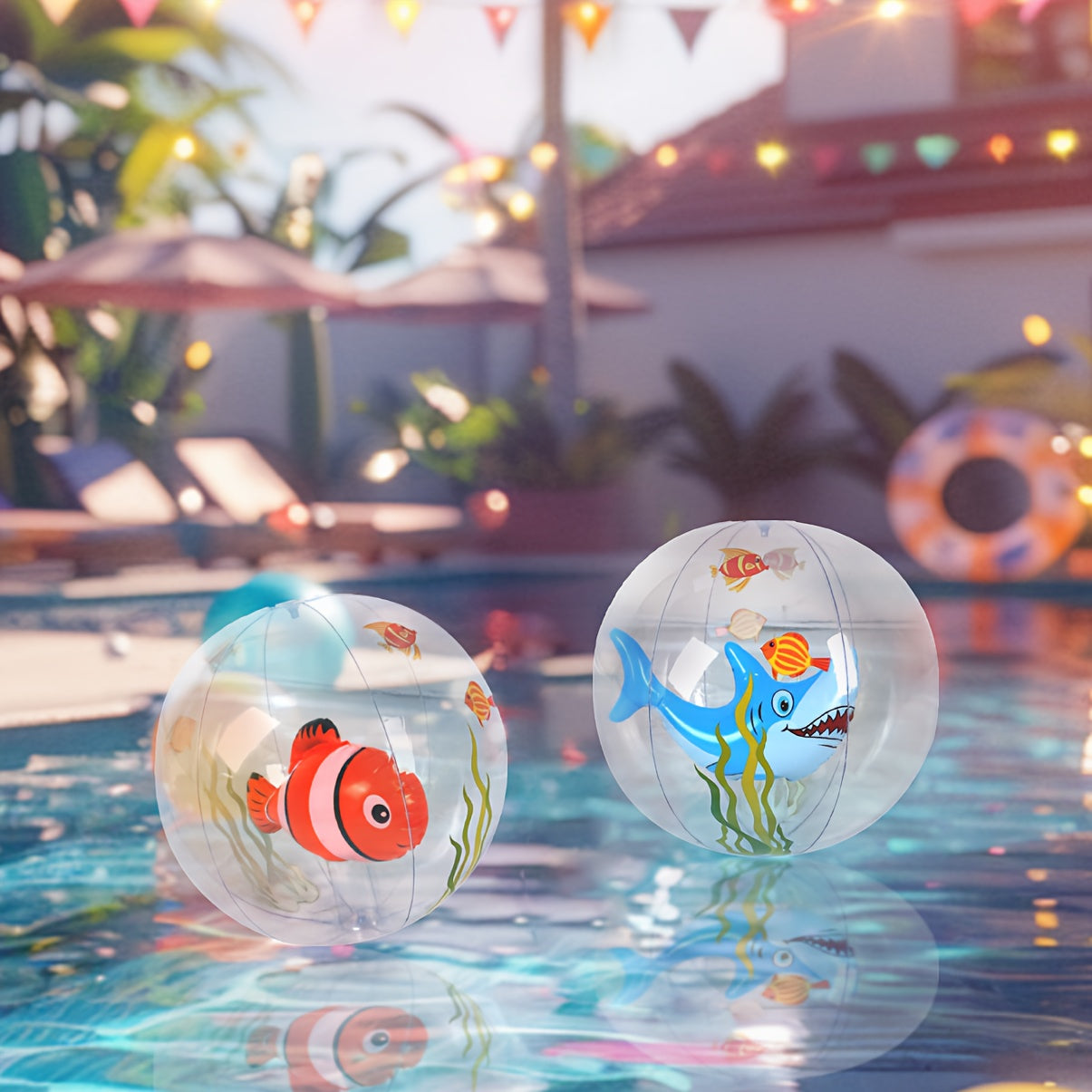 Shark & Clownfish Inflatable Beach Balls - Ocean Themed Pool Toys