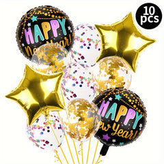 10pcs Year Balloons Kit Happy Year Party Supplies Foil Balloon Banner Gift