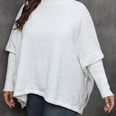  Casual Solid Bat Sleeve Round Neck Sweater