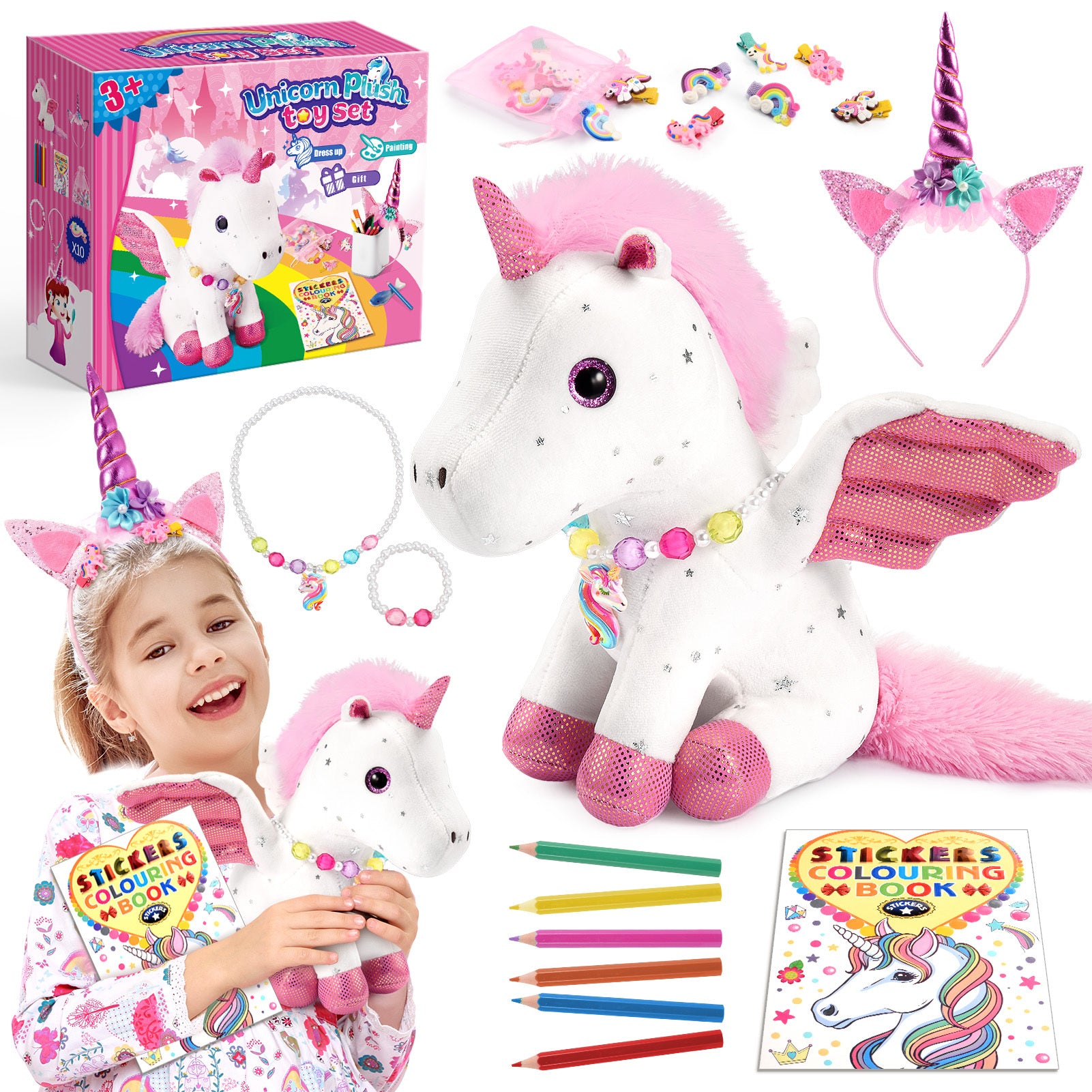 Girls Stuffed Unicorn Plush Set Toys Age 3