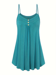  Ribbed Button Round Neck Cami Top