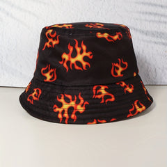 Flame Print Bucket Hat Unisex Hip Hop Lightweight Basin Hat