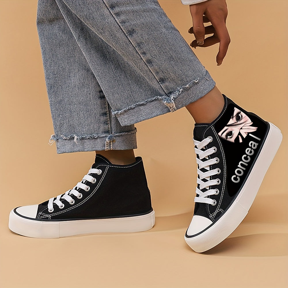 Anime Girl Pattern Lightweight High Top Canvas Sneakers