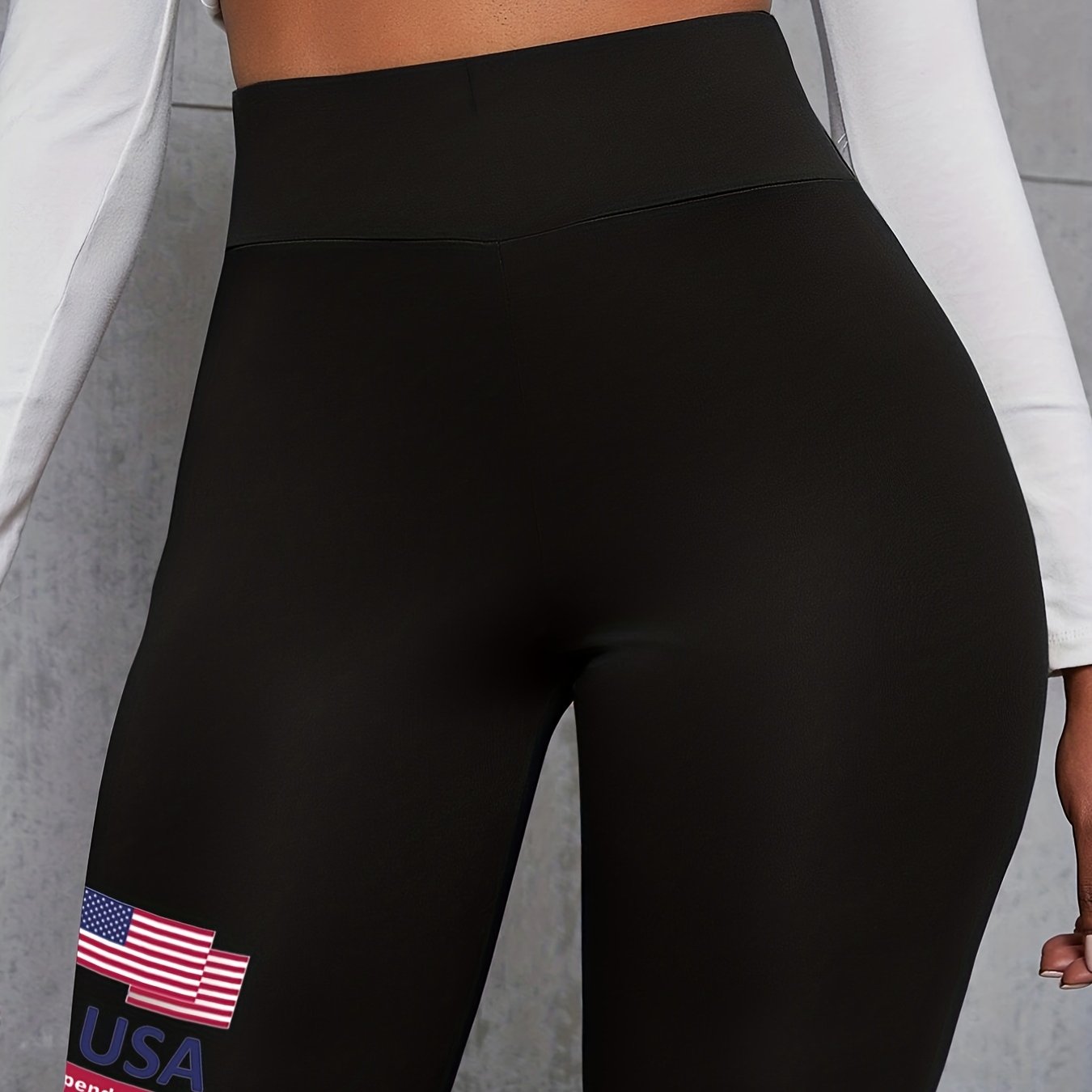  Flag Print High Waist Biker Shorts
