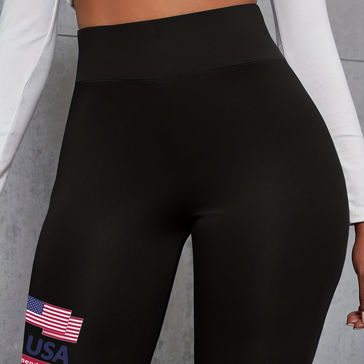  Flag Print High Waist Biker Shorts