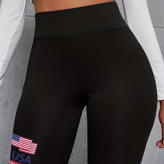  Flag Print High Waist Biker Shorts