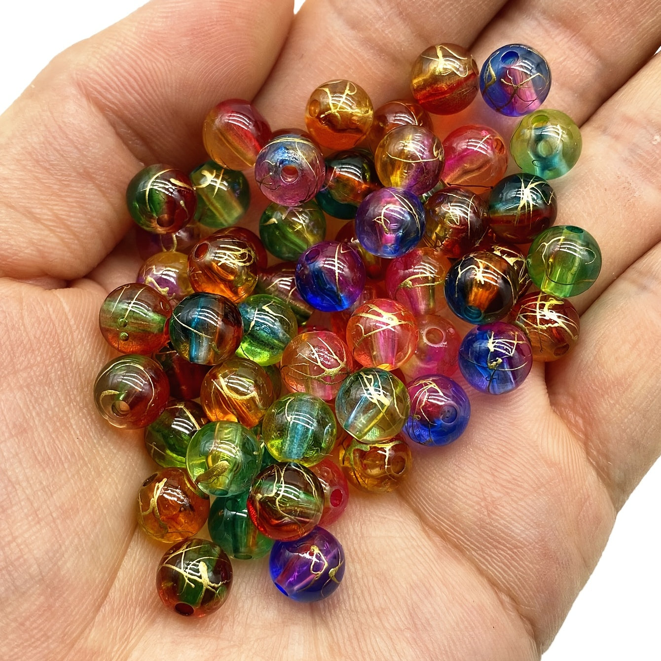 50pcs 8mm Golden Brushed Pattern Round Beads Jewelry Making DIY