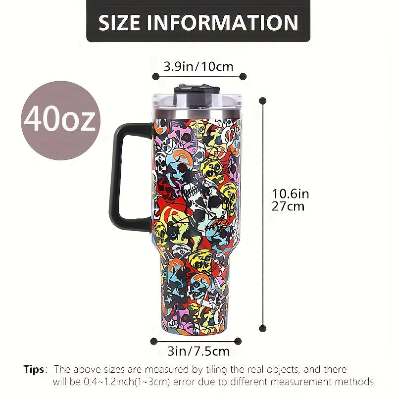 Aeyeele 40oz Skull Series Water Bottle Tumbler With Lid And Straw