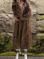  Solid Cable Button Long Cardigan