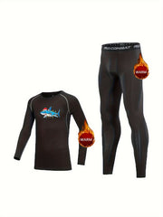 Christmas Shark Print Kids Fleece Lined Compression Base Set