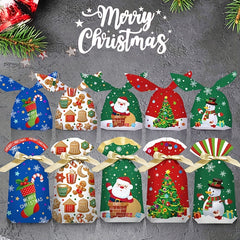 10pcs Christmas Bunny Ears Goodie Bags Snowman Printed