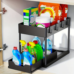 2 Tier Sliding Cabinet Basket Organizer Under Sink Storage Bathroom Kitchen