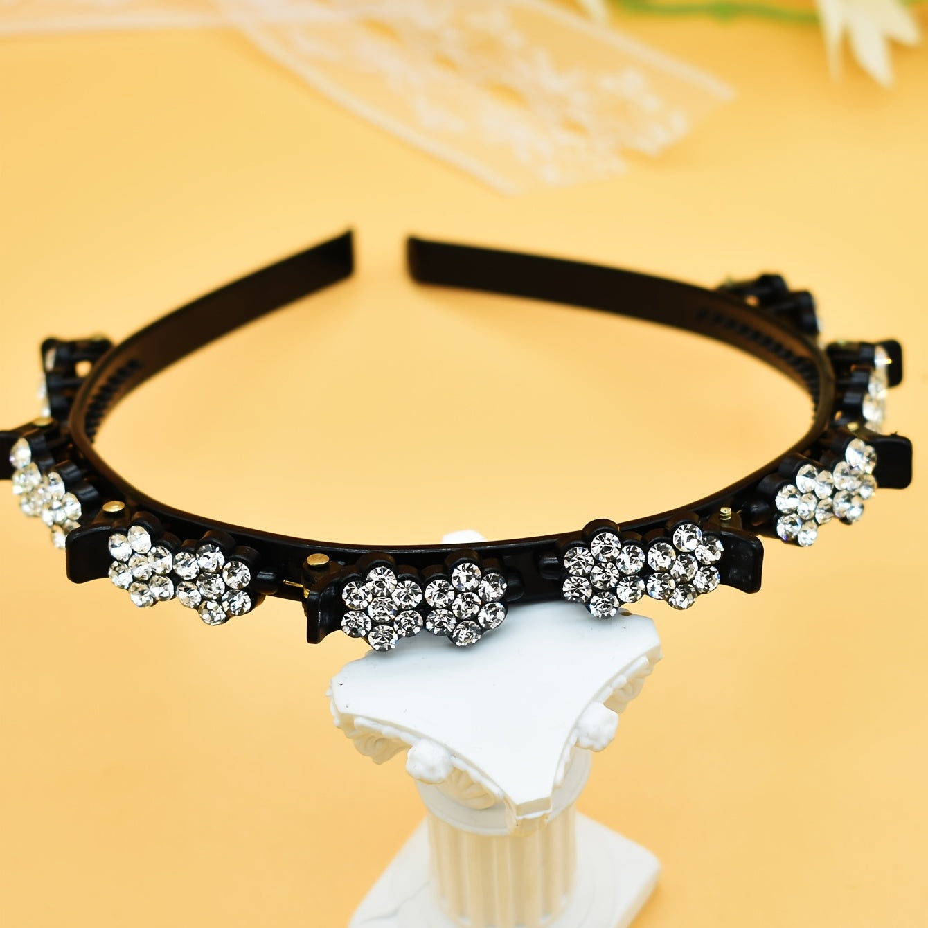 Rhinestone Headband With Clips Braided Hairstyle Hairpin