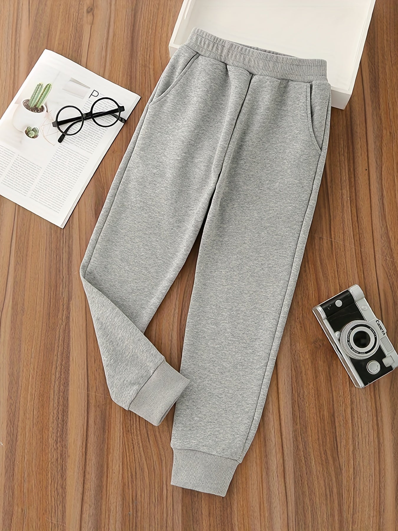 Girls Striped Print High Waist Sweatpants With Pockets