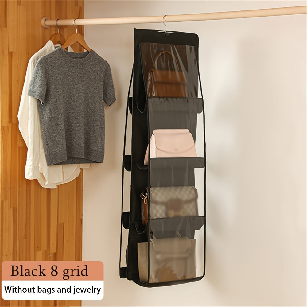 Space Saving Hanging Handbag Organizer Grey Polyester PVC Storage Rack