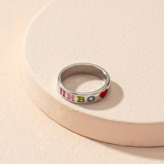 Rainbow Carved Oil Dripping Ring with Red Heart - Gift for Teen Girls