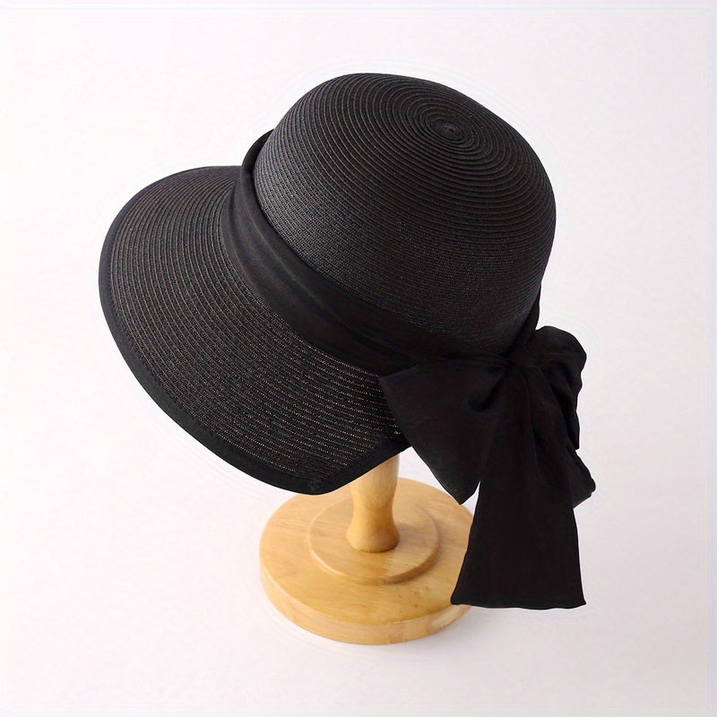 Bowknot Ribbon Sun Hat Wide Brim UV Protection Straw Hats Classic Summer