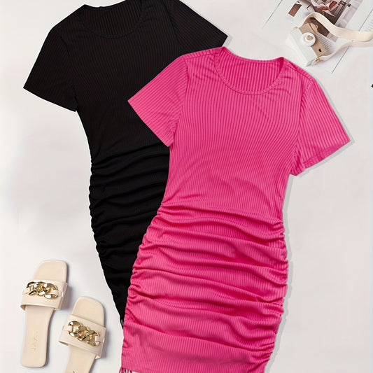  Ribbed Short Sleeve Dress Set