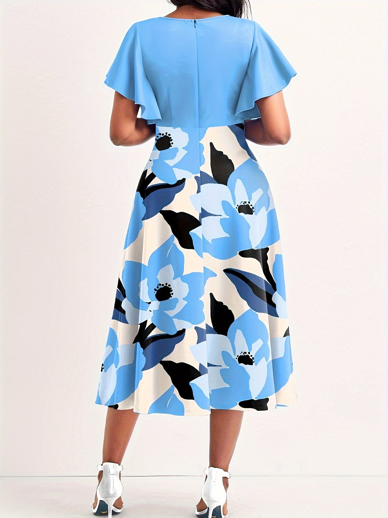  Dress Women's Plus Ruffle Sleeve Midi Dress