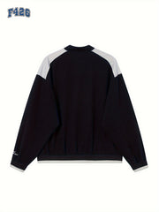 Men's Cotton Half Zipper Stand Collar Sweatshirt Retro Block Sweatshirt